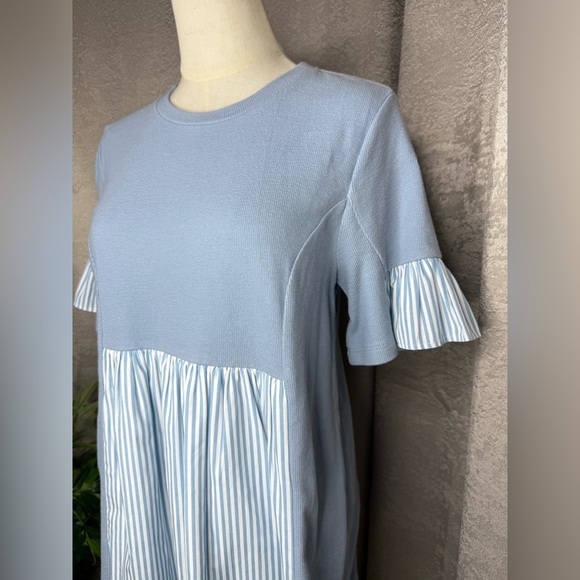 NEW English Factory Knit Stripe Woven Mixed Dress Blue & White Sz S - Picture 6 of 11
